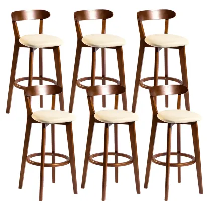 Wooden Upholstered Low Back Bar Height Stools Set of 2