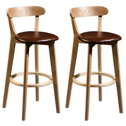 Wooden Upholstered Low Back Bar Height Stools Set of 2