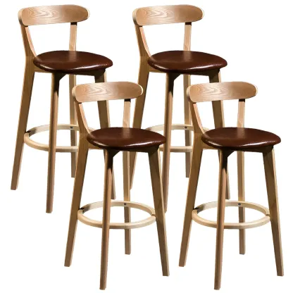 Wooden Upholstered Low Back Bar Height Stools Set of 2