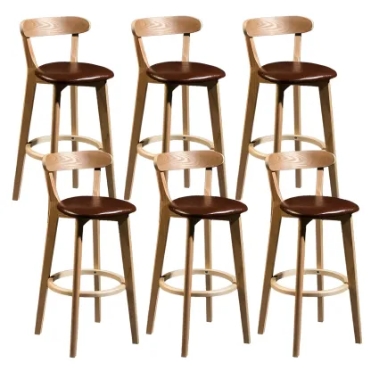 Wooden Upholstered Low Back Bar Height Stools Set of 2