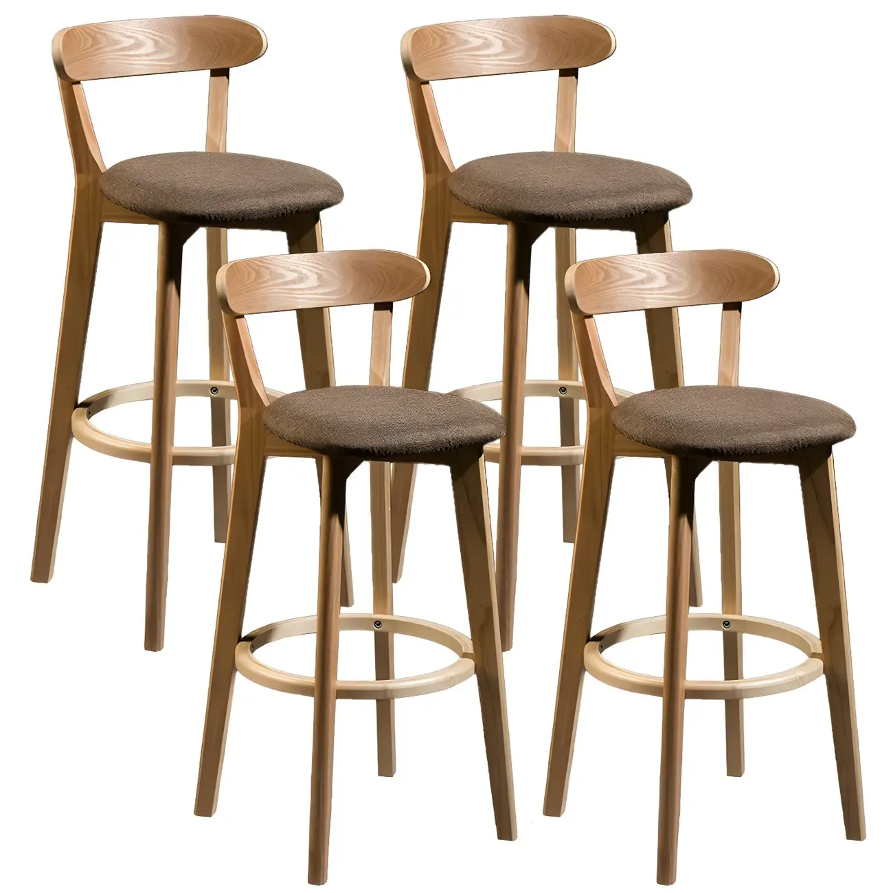 Wooden Upholstered Low Back Bar Height Stools Set of 2
