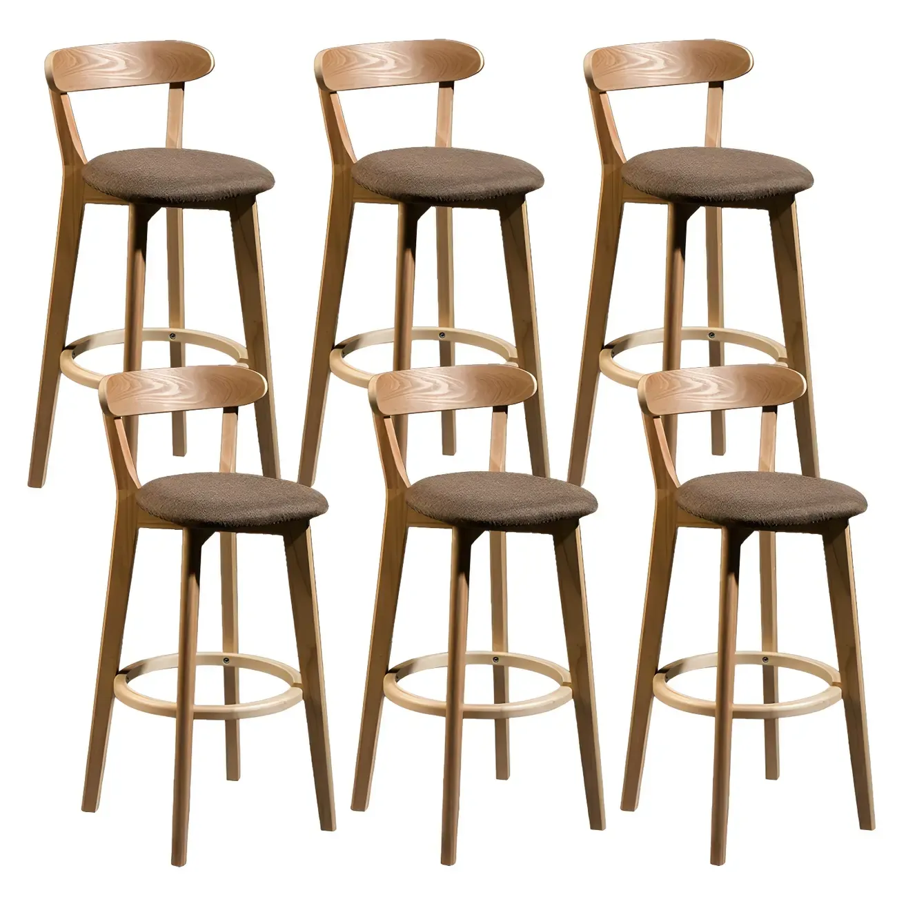 Wooden Upholstered Low Back Bar Height Stools Set of 2