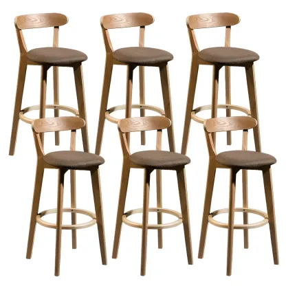 Wooden Upholstered Low Back Bar Height Stools Set of 2