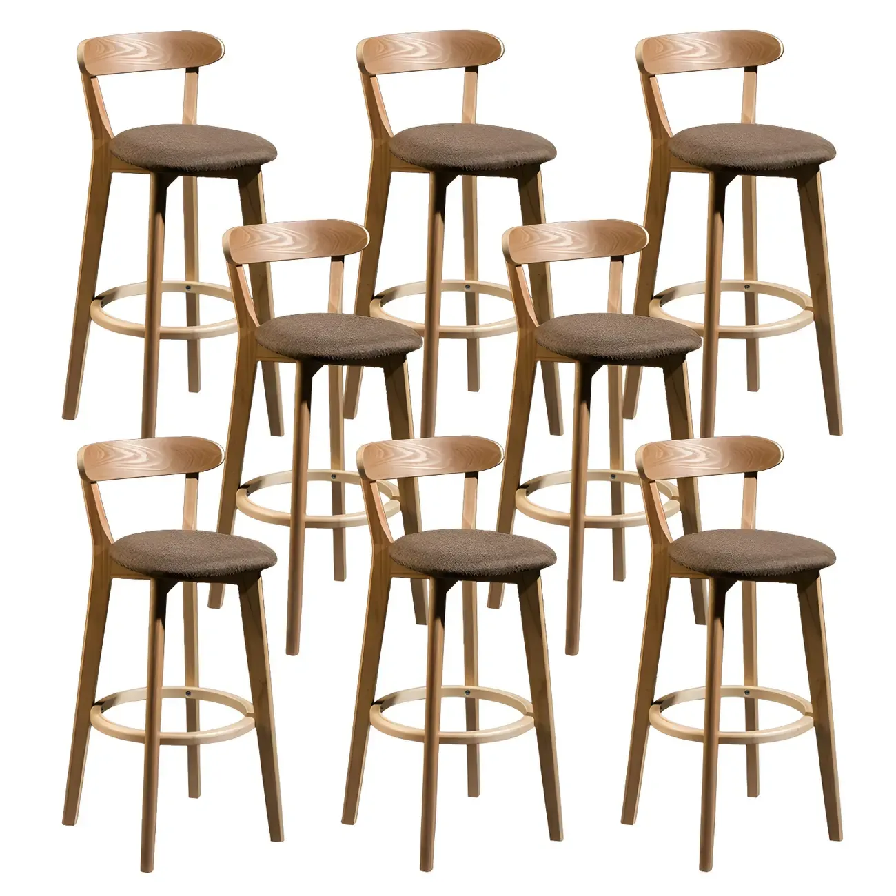 Wooden Upholstered Low Back Bar Height Stools Set of 2