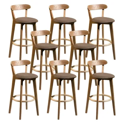 Wooden Upholstered Low Back Bar Height Stools Set of 2
