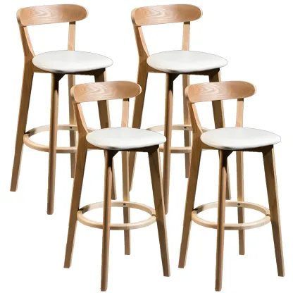 Wooden Upholstered Low Back Bar Height Stools Set of 2