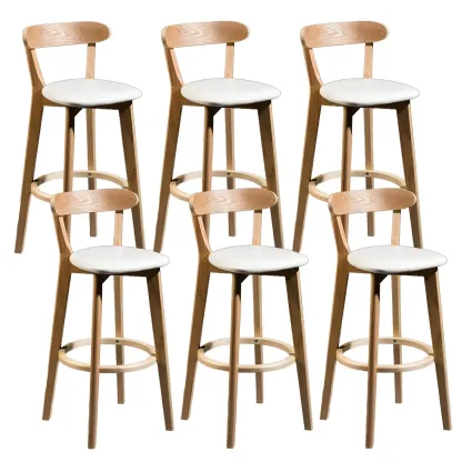 Wooden Upholstered Low Back Bar Height Stools Set of 2