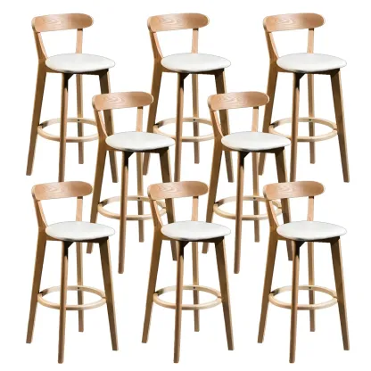 Wooden Upholstered Low Back Bar Height Stools Set of 2