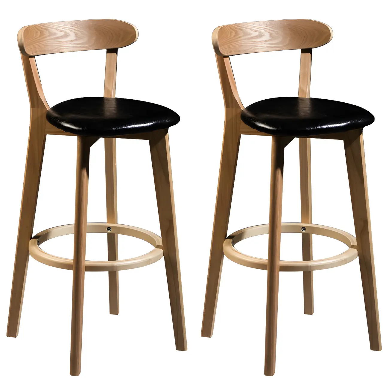 Wooden Upholstered Low Back Bar Height Stools Set of 2 | homeyfad