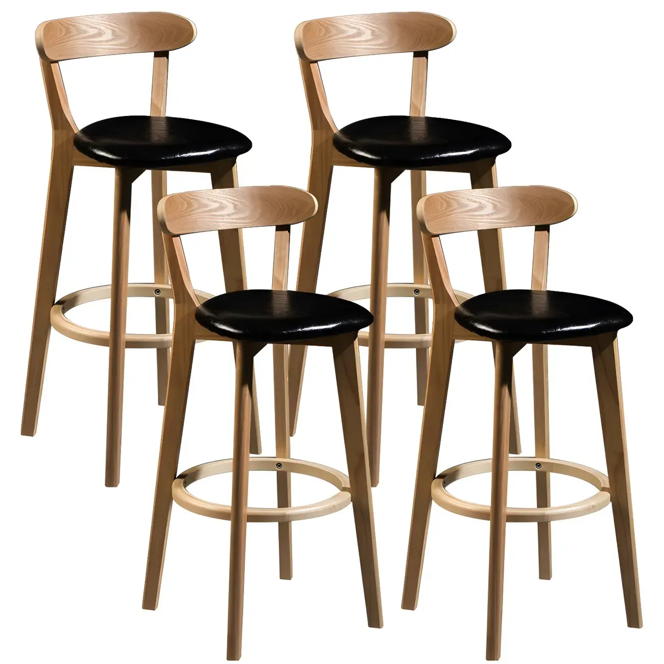 Wooden Upholstered Low Back Bar Height Stools Set of 2