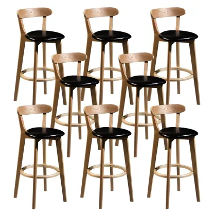 Wooden Upholstered Low Back Bar Height Stools Set of 2