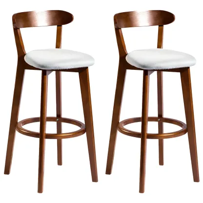 Wooden Upholstered Low Back Bar Height Stools Set of 2