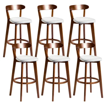 Wooden Upholstered Low Back Bar Height Stools Set of 2