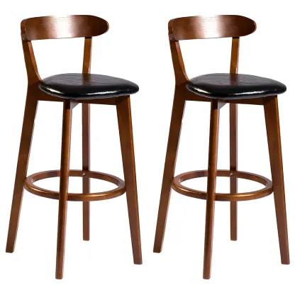 Wooden Upholstered Low Back Bar Height Stools Set of 2