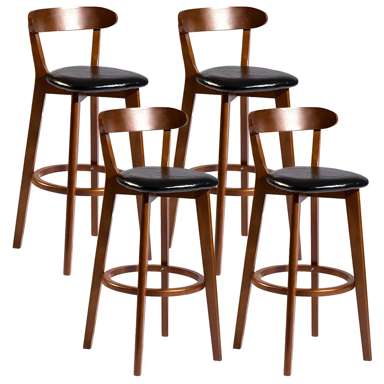 Wooden Upholstered Low Back Bar Height Stools Set of 2