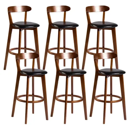 Wooden Upholstered Low Back Bar Height Stools Set of 2