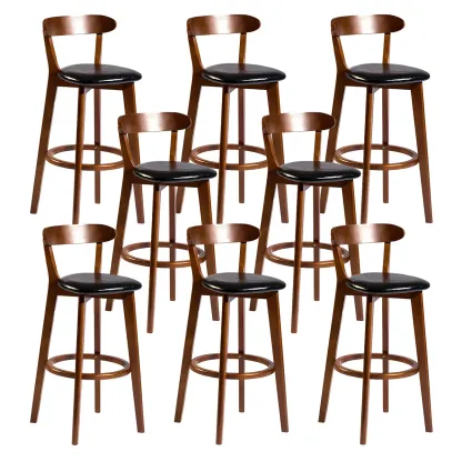 Wooden Upholstered Low Back Bar Height Stools Set of 2