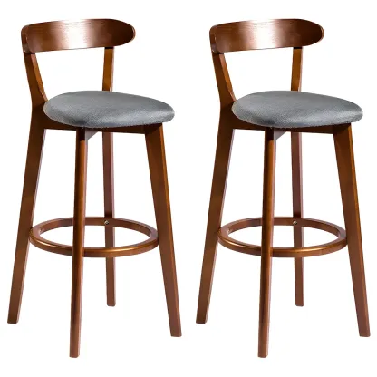 Wooden Upholstered Low Back Bar Height Stools Set of 2