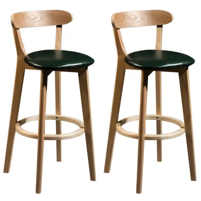 Wooden Upholstered Low Back Bar Height Stools Set of 2