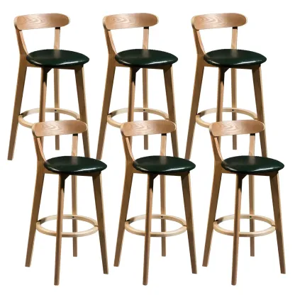 Wooden Upholstered Low Back Bar Height Stools Set of 2