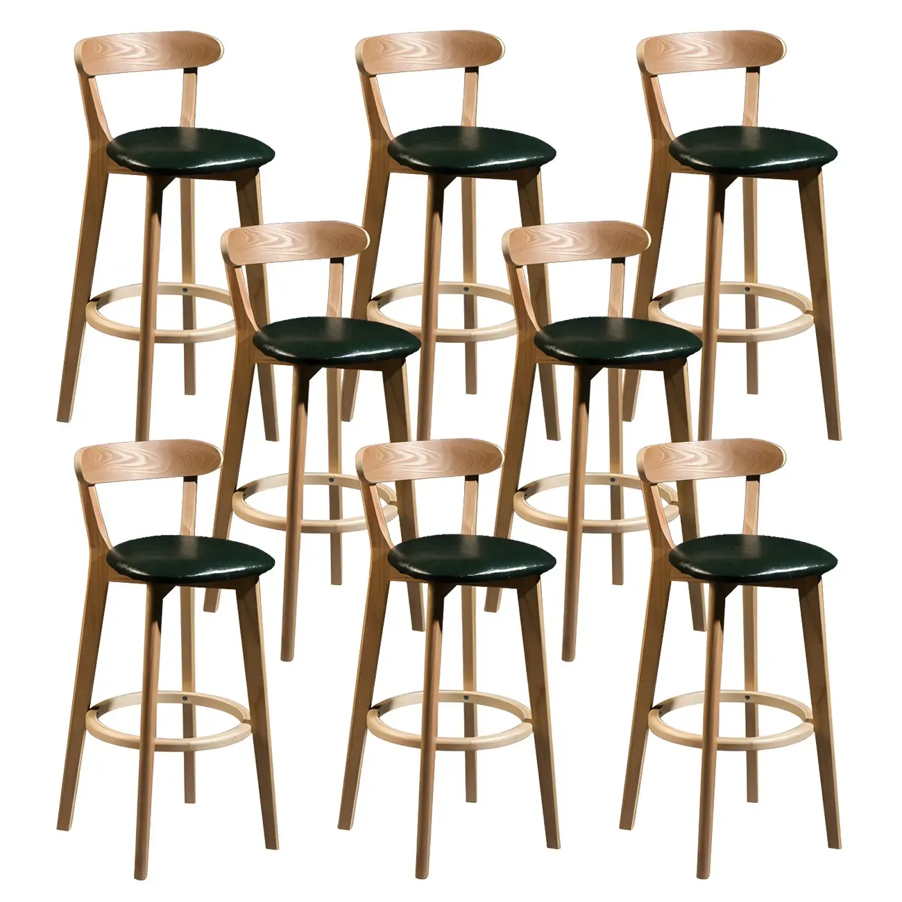 Wooden Upholstered Low Back Bar Height Stools Set of 2