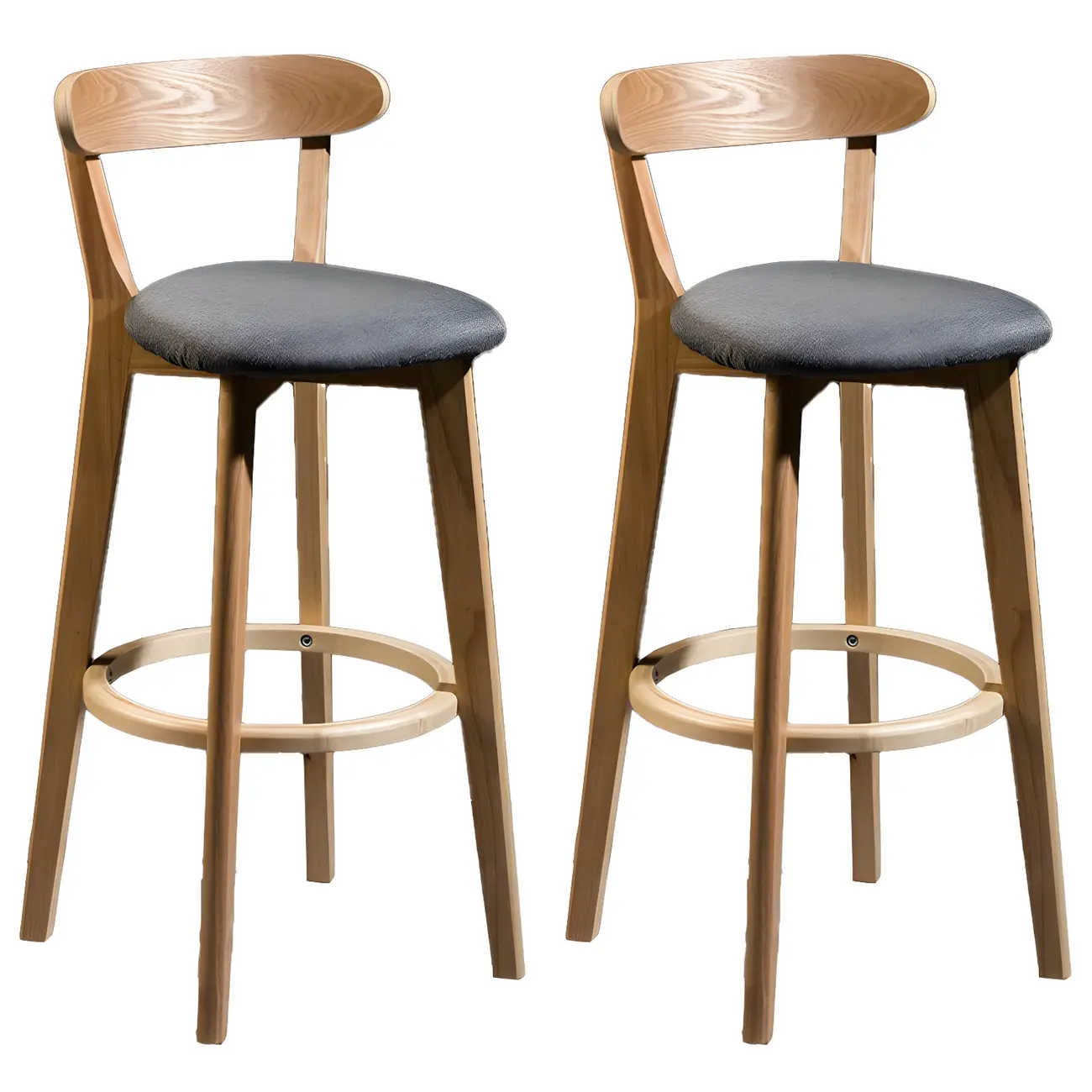 Wooden Upholstered Low Back Bar Height Stools Set of 2 | homeyfad