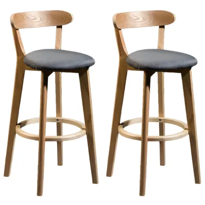 Wooden Upholstered Low Back Bar Height Stools Set of 2