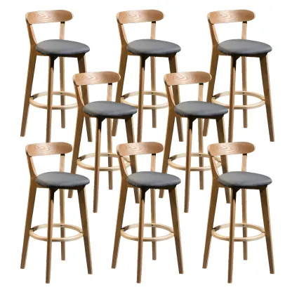 Wooden Upholstered Low Back Bar Height Stools Set of 2
