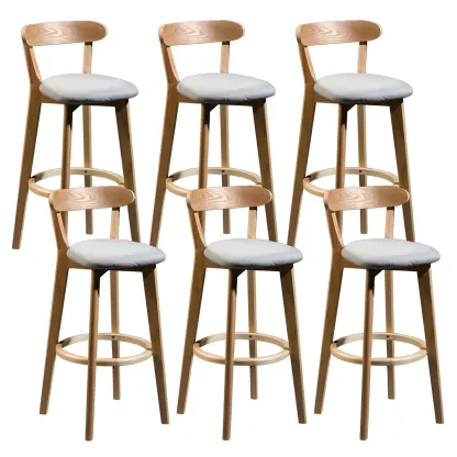 Wooden Upholstered Low Back Bar Height Stools Set of 2