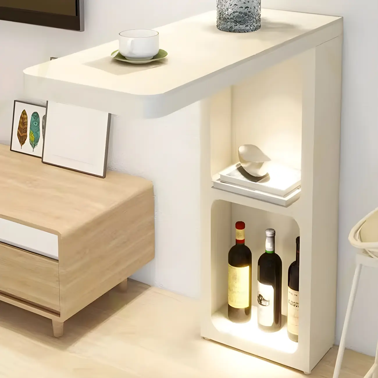 Decorative White Bar Table with Storage Shelves for Living Room Image - 1 | homeyfad