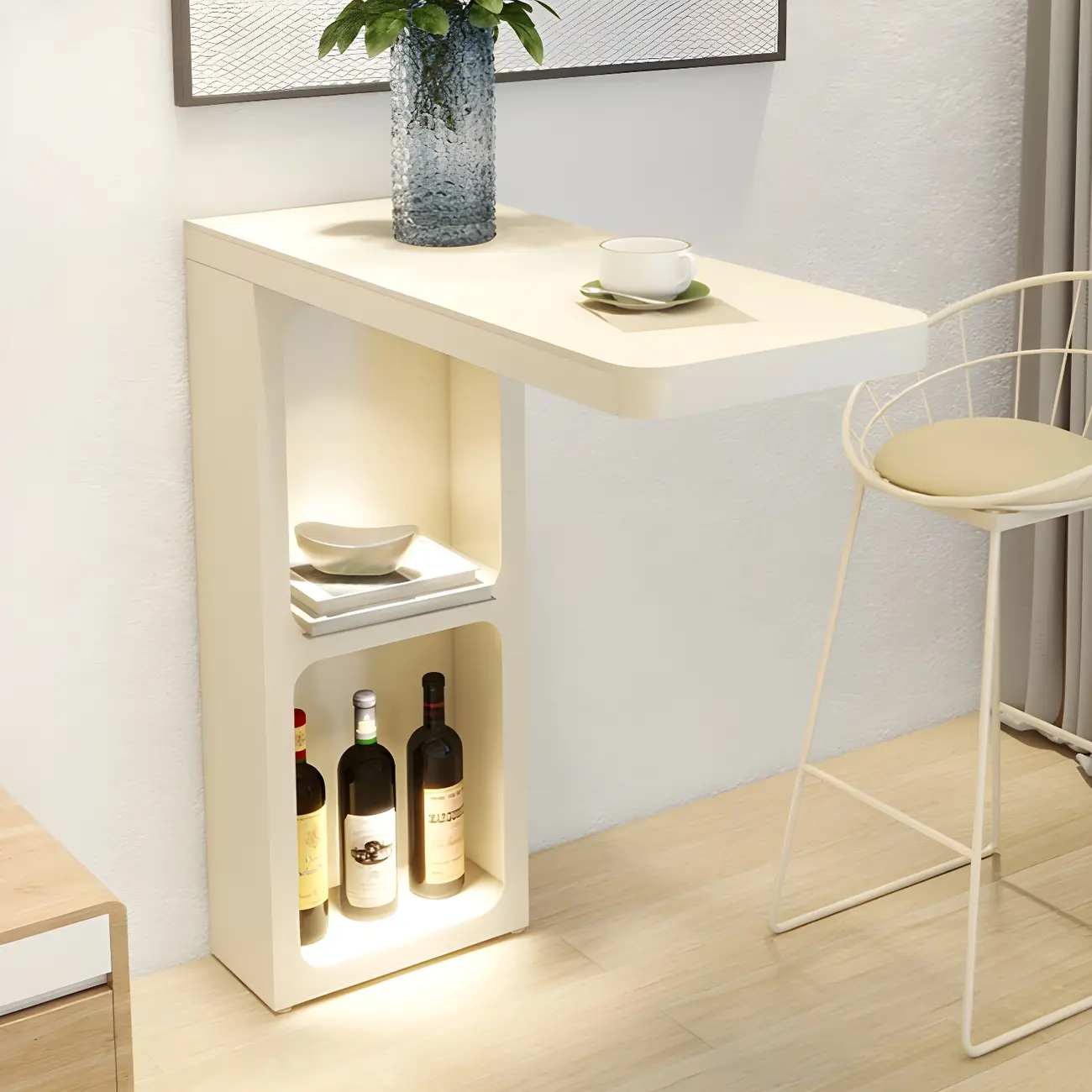 Decorative White Bar Table with Storage Shelves for Living Room Image - 3 | homeyfad