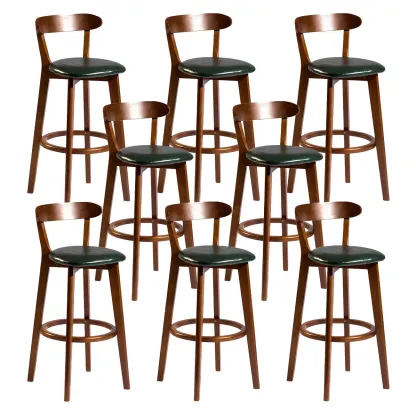 Wooden Upholstered Low Back Bar Height Stools Set of 2