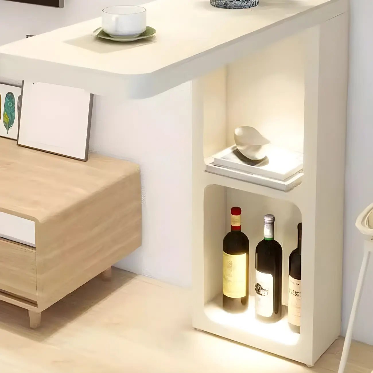 Decorative White Bar Table with Storage Shelves for Living Room Image - 5 | homeyfad