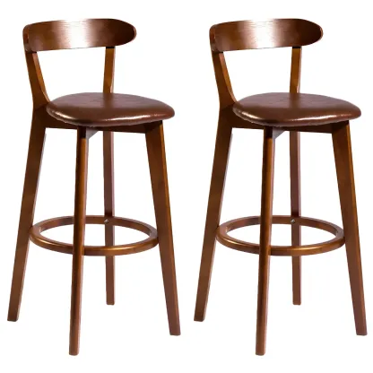 Wooden Upholstered Low Back Bar Height Stools Set of 2