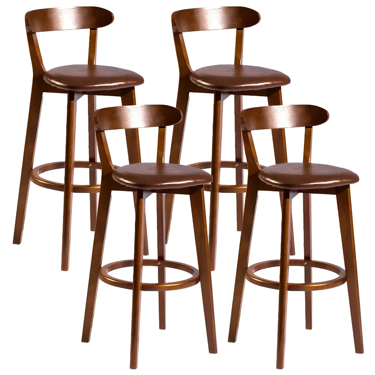 Wooden Upholstered Low Back Bar Height Stools Set of 2