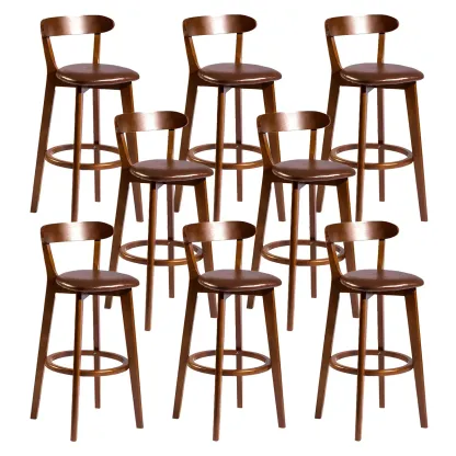 Wooden Upholstered Low Back Bar Height Stools Set of 2