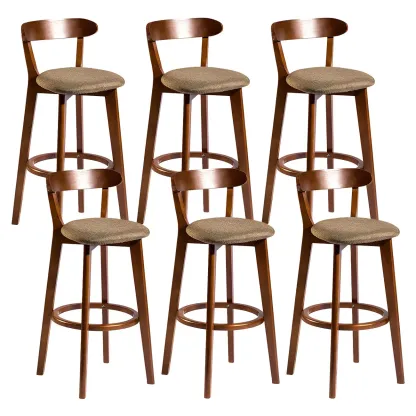 Wooden Upholstered Low Back Bar Height Stools Set of 2