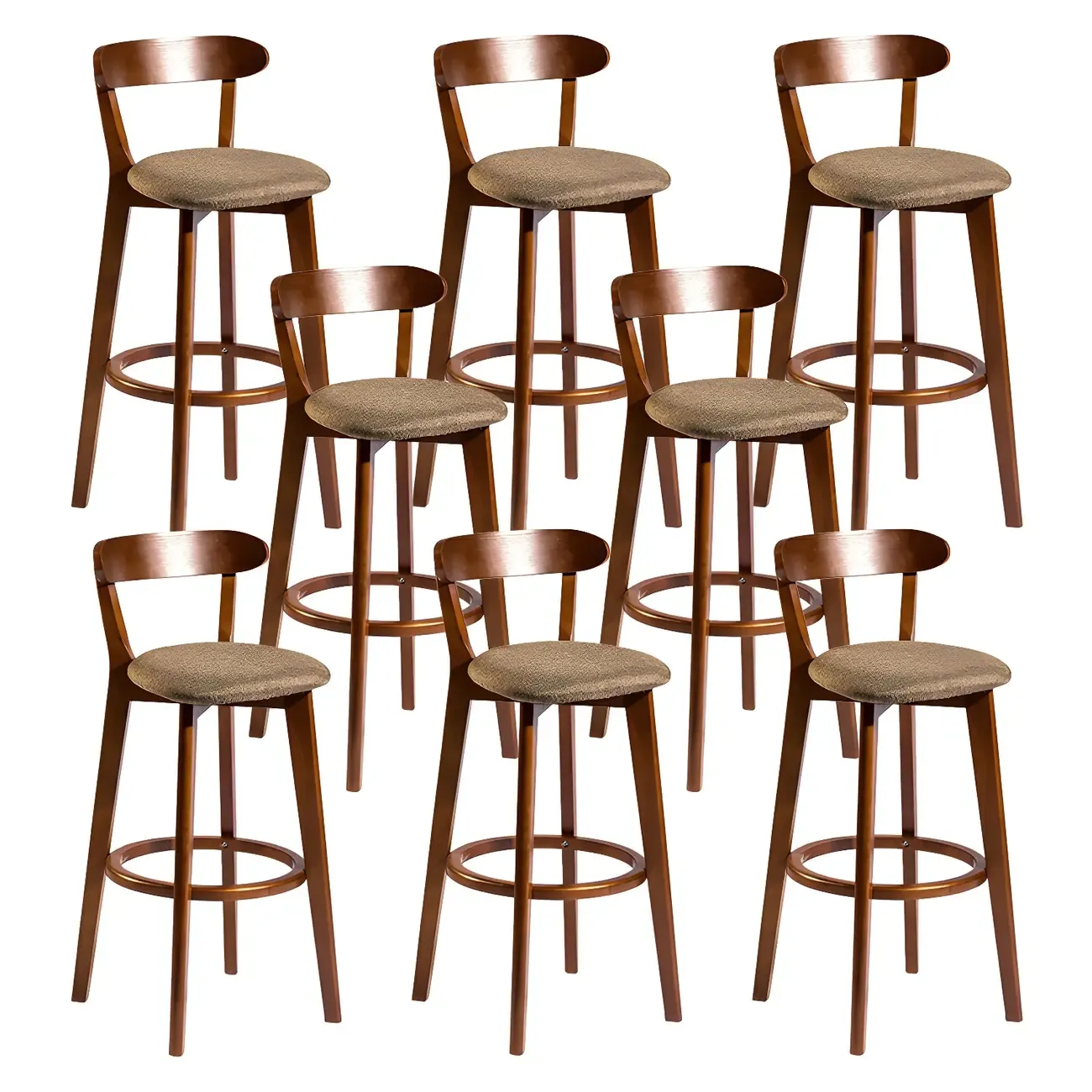 Wooden Upholstered Low Back Bar Height Stools Set of 2