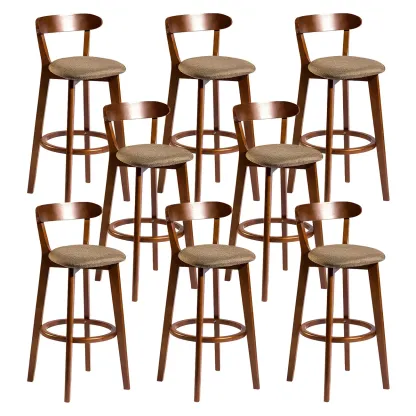 Wooden Upholstered Low Back Bar Height Stools Set of 2
