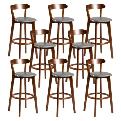 Wooden Upholstered Low Back Bar Height Stools Set of 2