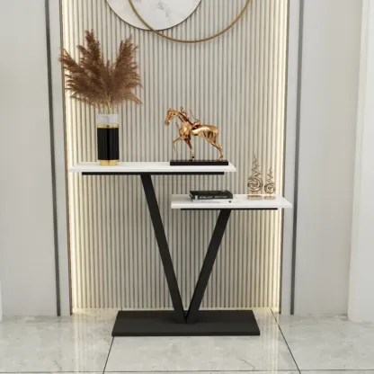 Glam White Rectangular Console Table with Pedestal Base Image - 2