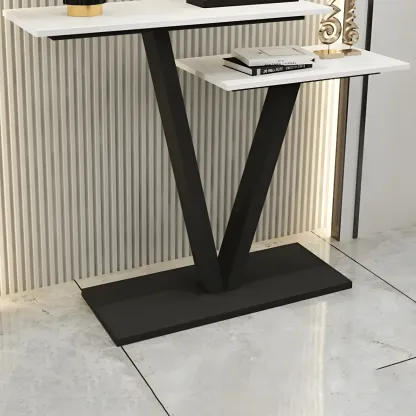 Glam White Rectangular Console Table with Pedestal Base Image - 4