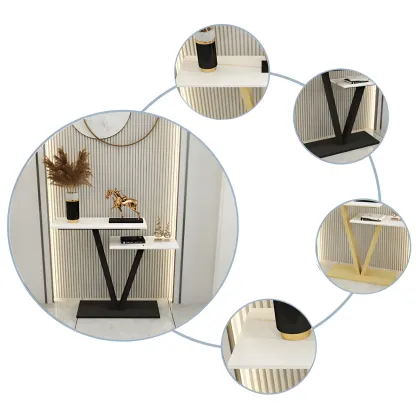 Glam White Rectangular Console Table with Pedestal Base Image - 6