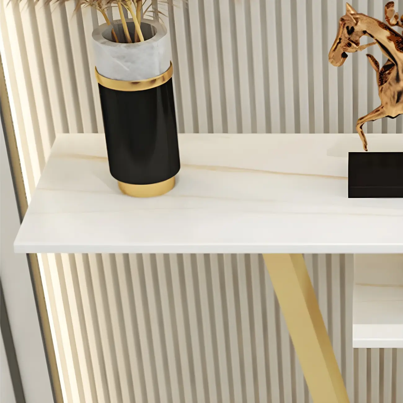 Glam White Rectangular Console Table with Pedestal Base Image - 7 | homeyfad