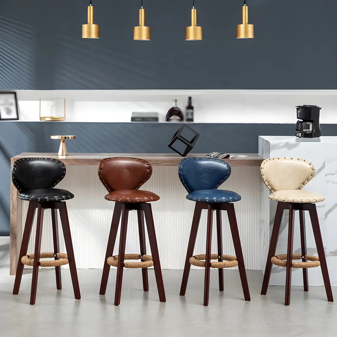  Modern Style Leather Swivel Bar Stools with Wooden Frame Image - 1 | homeyfad