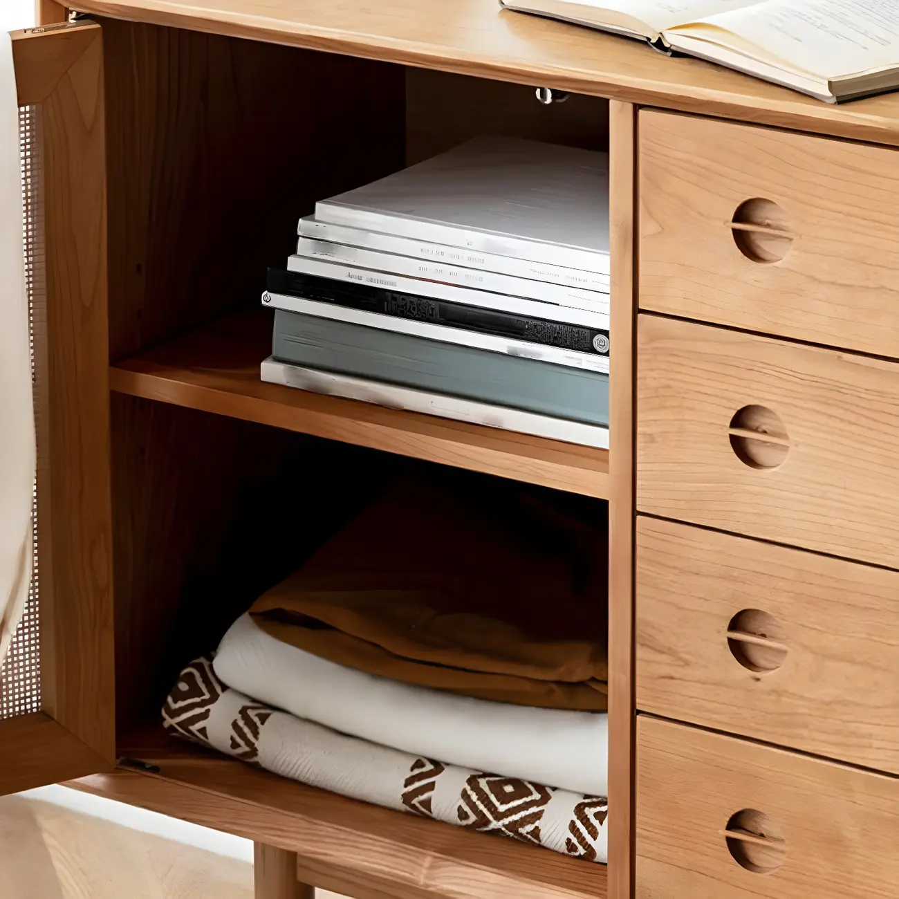 Classic Rattan Wood Sideboard with Storage for Dining Room Image - 7 | homeyfad