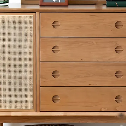 Classic Rattan Wood Sideboard with Storage for Dining Room Image - 8