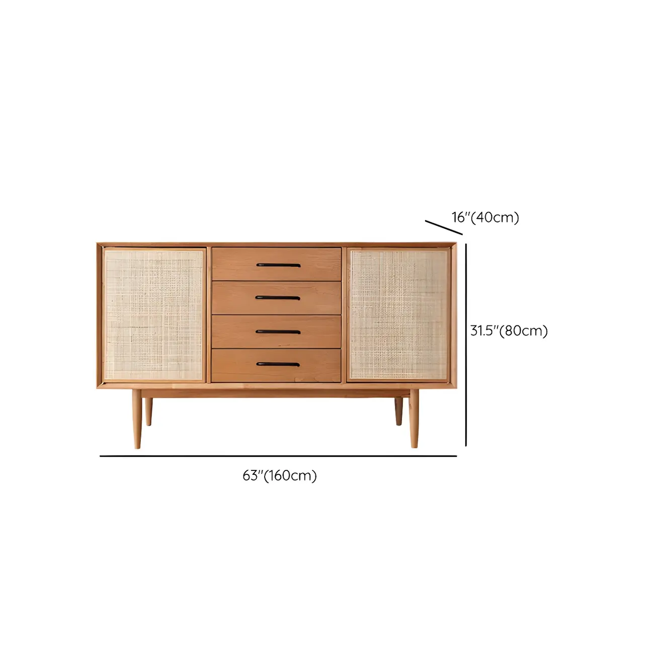 Classic Rattan Wood Sideboard with Storage for Dining Room Image - 14 | homeyfad