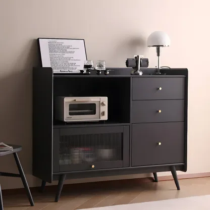 Modern 3 Drawer Buffet Table with Glass Doors in Black Image - 1