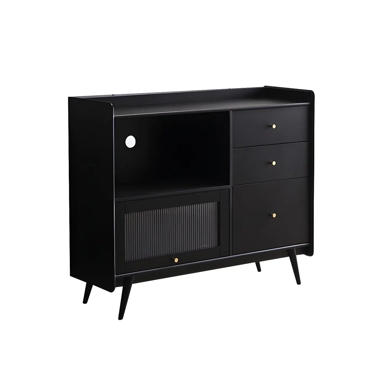 Modern 3 Drawer Buffet Table with Glass Doors in Black Image - 2 | homeyfad